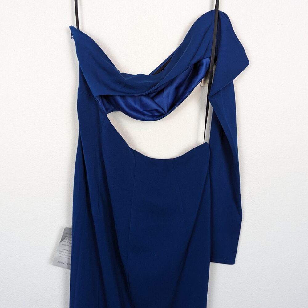 NWT Katie May Ocean Blue Cut Out Strapless One Sleeve Side Slit Maxi Dress Gown - Picture 5 of 9